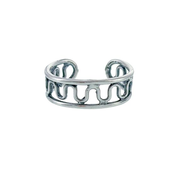 Vintage Sterling Silver 925 6mm Squiggle Wire Toe Ring Size 3 Adjustable - Picture 1 of 5